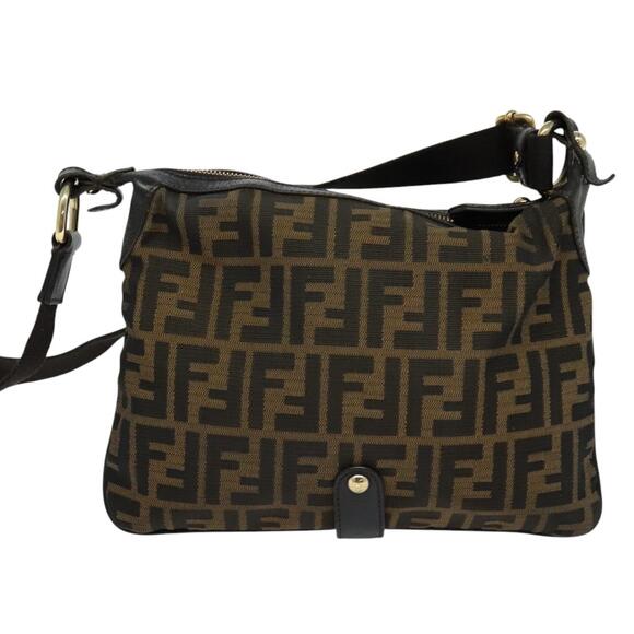 FENDI Zucca Canvas Shoulder Bag Brown Black Gold - Picture 3 of 12